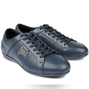 Versace Collection Blue Leather Low Top Logo Sneakers EU 43 US Mens Size 10 NIB